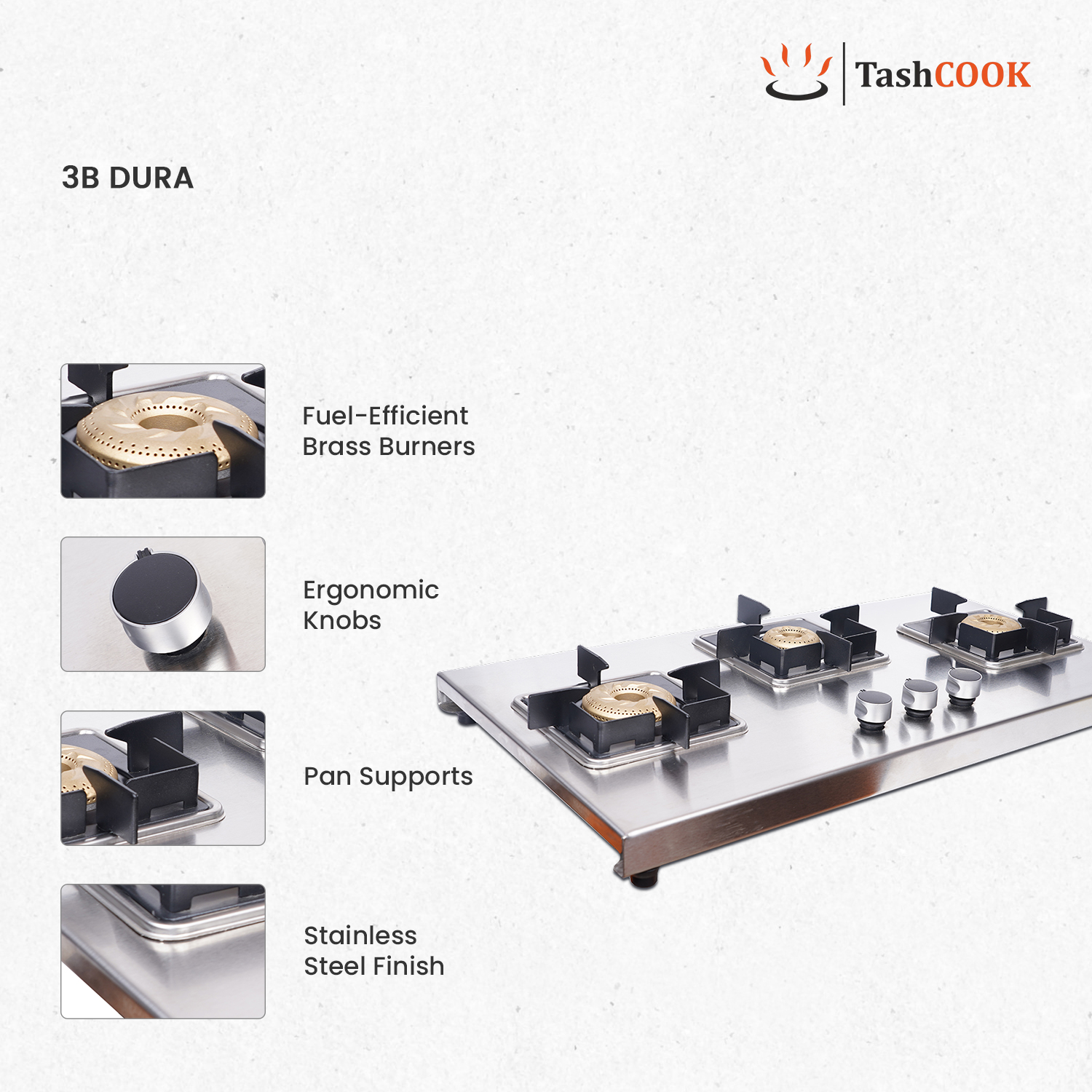 3B DURA Gas Stove 3 Brass Burners - Image 3